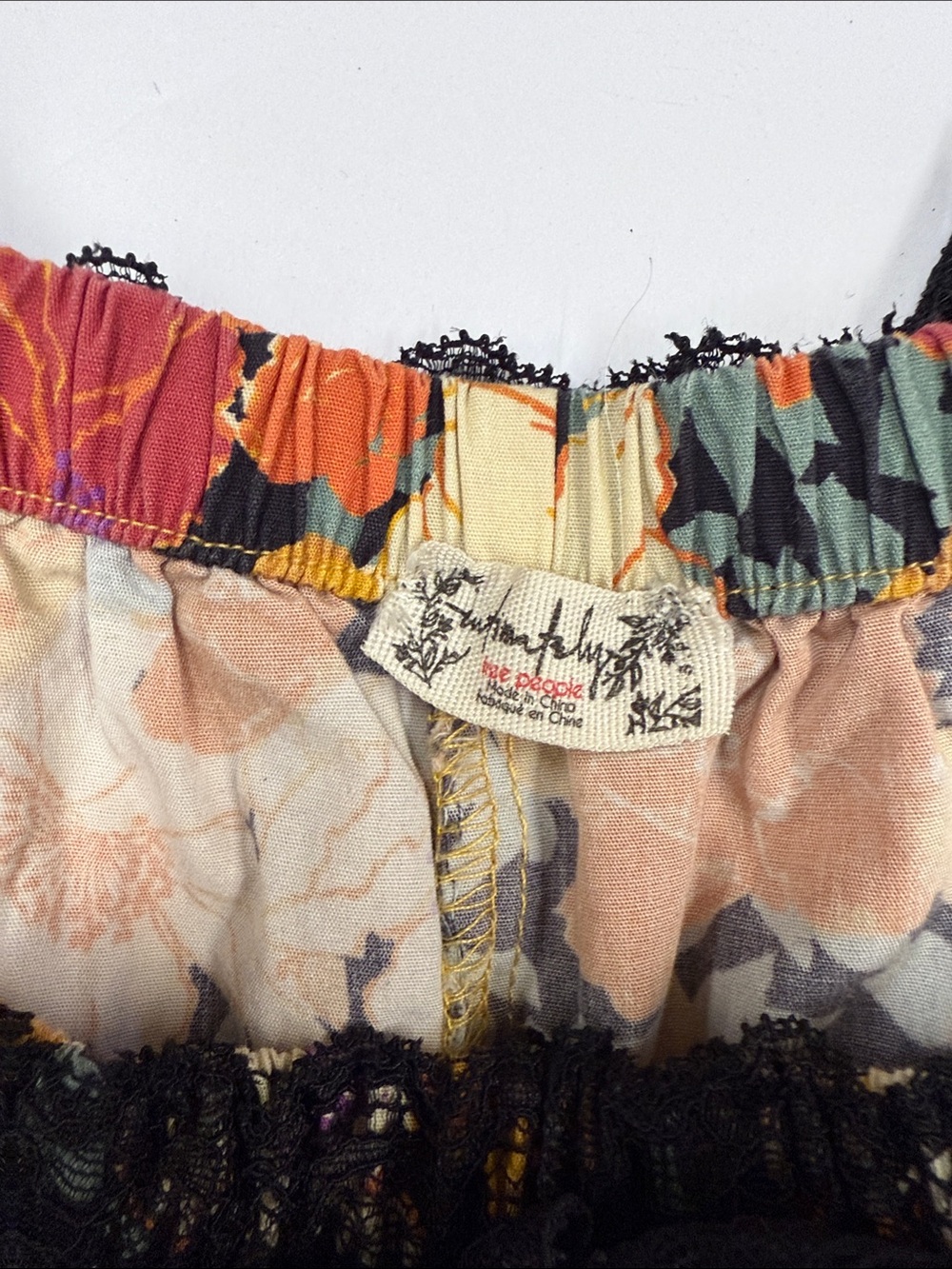 Free People Floral Ruffled Pajama Shorts in Mustard, Black & Red - Picture 3 of 5